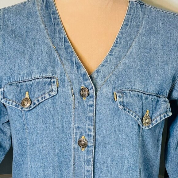 Vintage 90s Button-Up Denim Maxi Dress / Retro 90s Lead Front Button XS/S - Picture 4 of 7